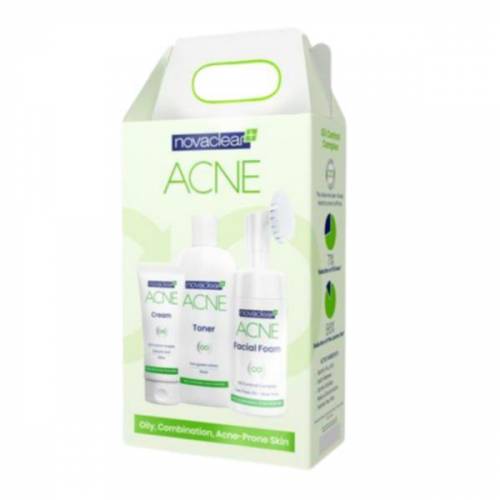Set cadou Tratament anti-acnee - Acne Kit Novaclear 290ml + Spuma de curatare cu perie exfolianta 100ml + Toner 150ml + Crema cu acid salicilic 40ml