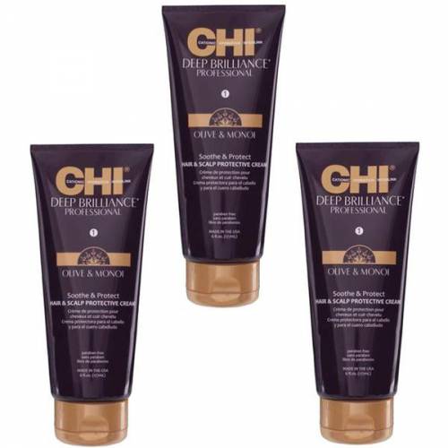 Pachet 3 x Crema de Protectie pentru Par si Scalp - CHI Farouk Deep Brilliance Olive & Monoi Soothe & Protect Hair & Scalp Protective...