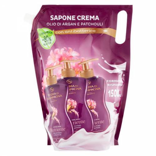 Rezerva sapun crema lichid Antibacterian - Ulei de Argan si Patchouli Spuma di Sciampagna - 1500 ml