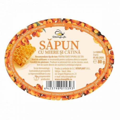 Sapun natural cu miere si catina StrongLife by Dr Ing Cornelia Dostetan Abalaru apicultor - 80g