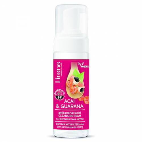 Spuma antibacteriana Lirene Superfood pentru curatare faciala cu extract de acai si guarana - 99% ingrediente naturale 150ml