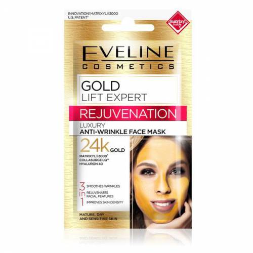 Masca luxurianta de fata - Eveline Cosmetics - Gold Lift Expert - 3 in 1 antirid cu aur de 24K - 7ml