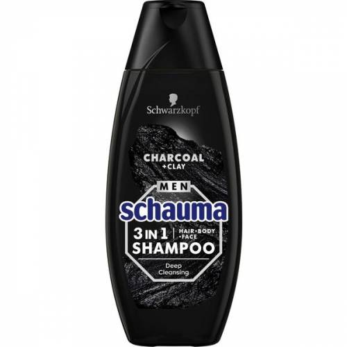 Sampon 3 in 1 Par-Corp-Fata pentru Barbati cu Carbune si Argila - Schwarzkopf Schauma Men 3 in 1 Hair-Body-Face Shampoo with Charcoal + Clay - 400 ml