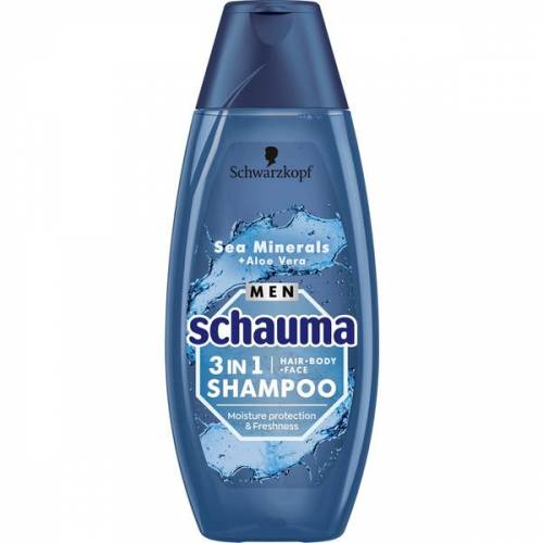 Sampon 3 in 1 Par-Corp-Fata pentru Barbati cu Minerale Marine si Aloe Vera - Schwarzkopf Schauma Men 3 in 1 Hair-Body-Face Shampoo with Sea Minerals...