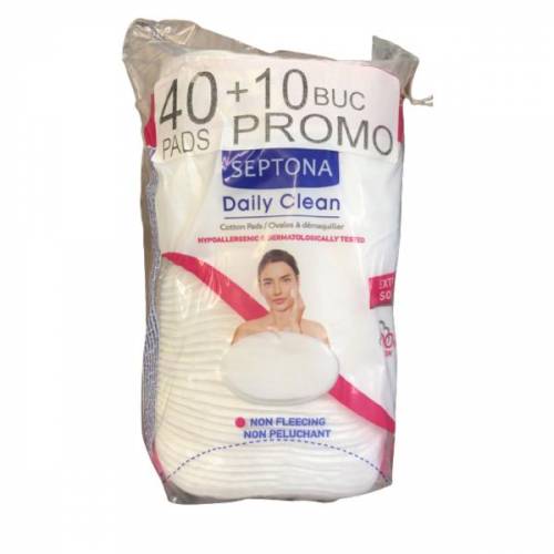 Pachet Promo Dischete Demachiante Ovale din Bumbac - Septona Daily Clean Cotton Pads - 40 buc + 10 buc