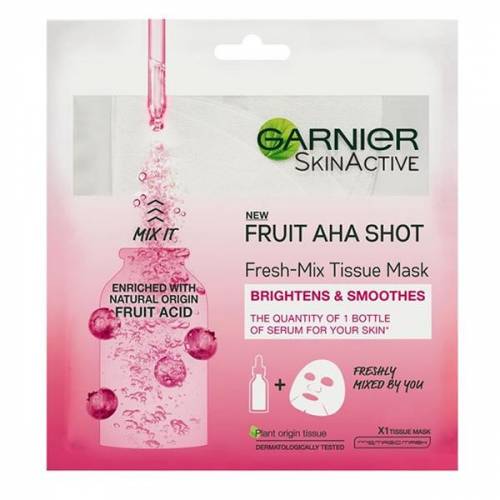 Garnier skin active fruit aha shot fresh mix tissue mask masca servetel pentru luminozitate si uniformizare