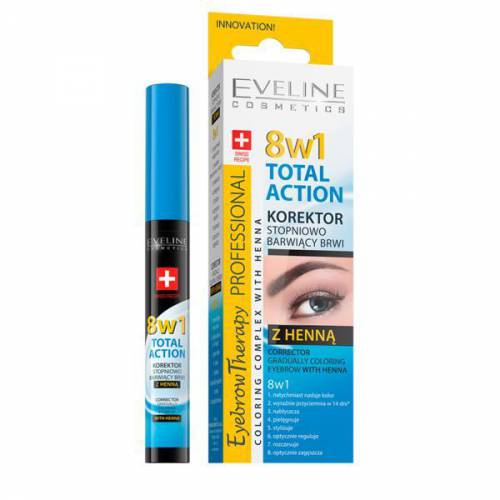 Corector sprancene cu hena Eveline Cosmetics - 8 in 1 Total Action cu colorare progresiva - 10 ml