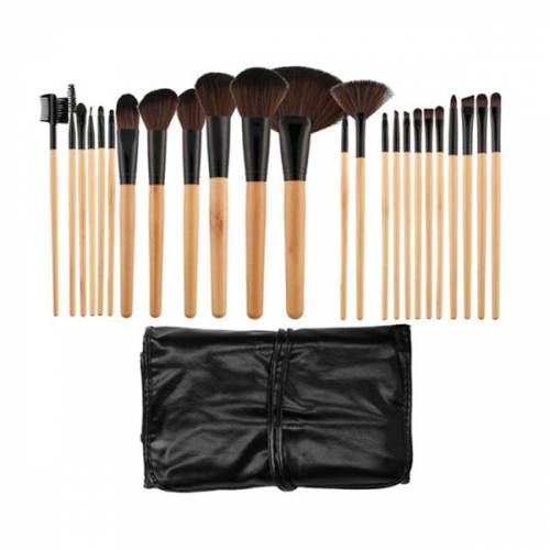 Set 24 Pensule Negre cu Maner din Lemn pentru Machiaj - Mimo Makeup Brush Wooden& Black - 24 buc