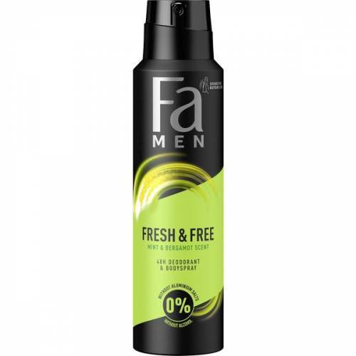 Deodorant Spray pentru Barbati Fresh &amp; Free - Mint &amp; Bergamot - 0% Alcohol &amp; Aluminium Salts Fa Men - 150 ml