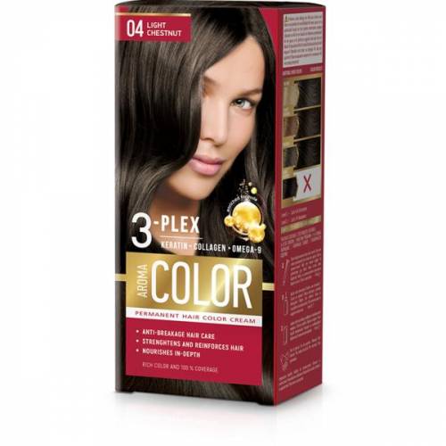 Vopsea Crema Permanenta - Aroma Color 3-Plex Permanent Hair Color Cream - nuanta 04 Light Chestnut - 90 ml